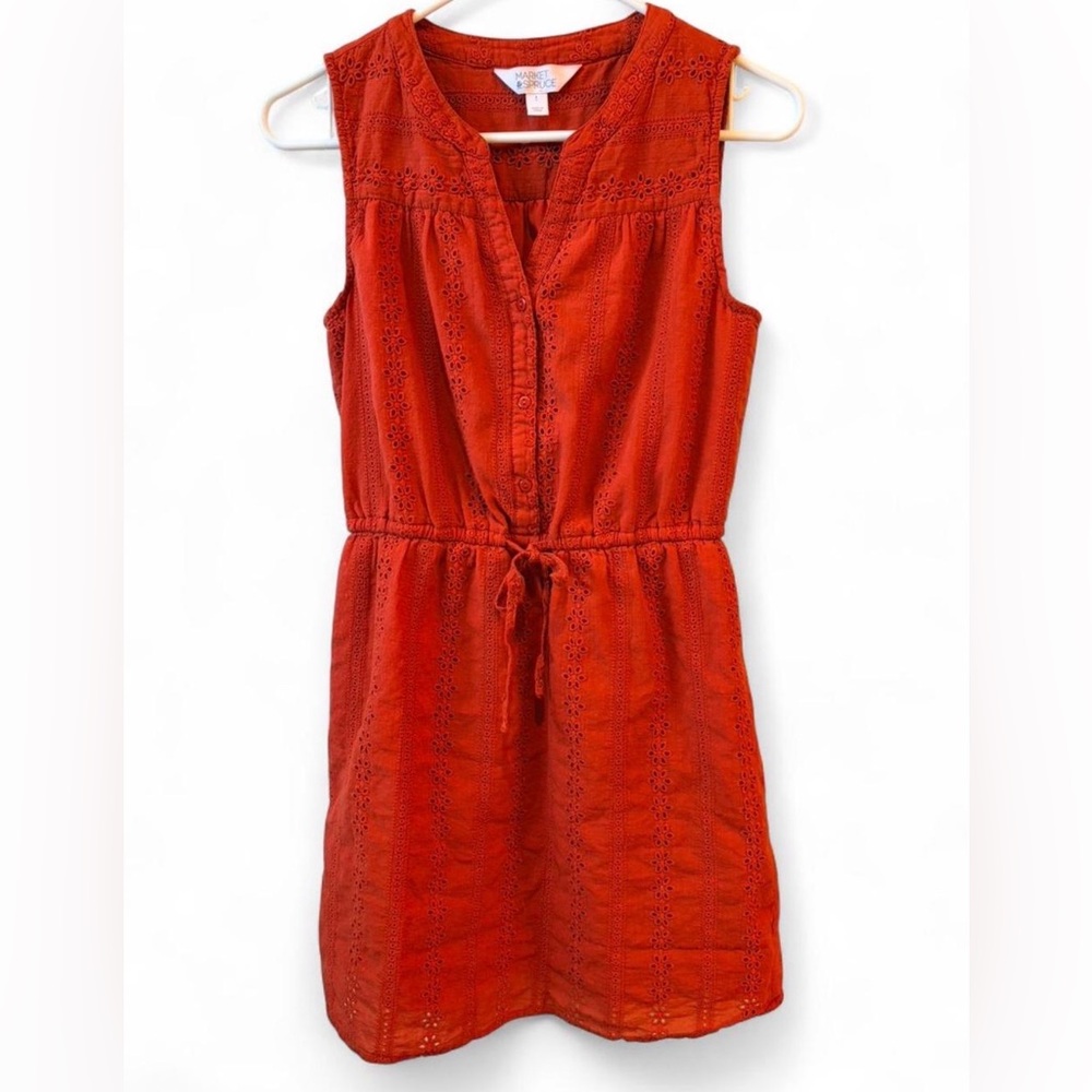 Market & Spruce Sleeveless Red Eyelet Tie-Waist Mini Dress